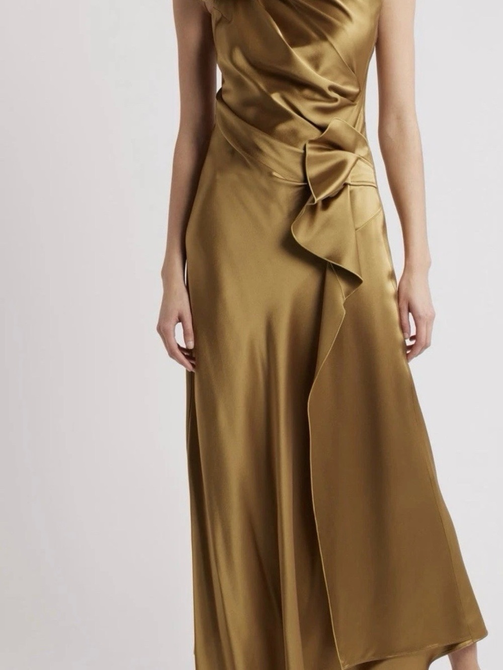 Acler RAMSHAW Satin MAXI DRESS, Golden Moss, Sz 12
